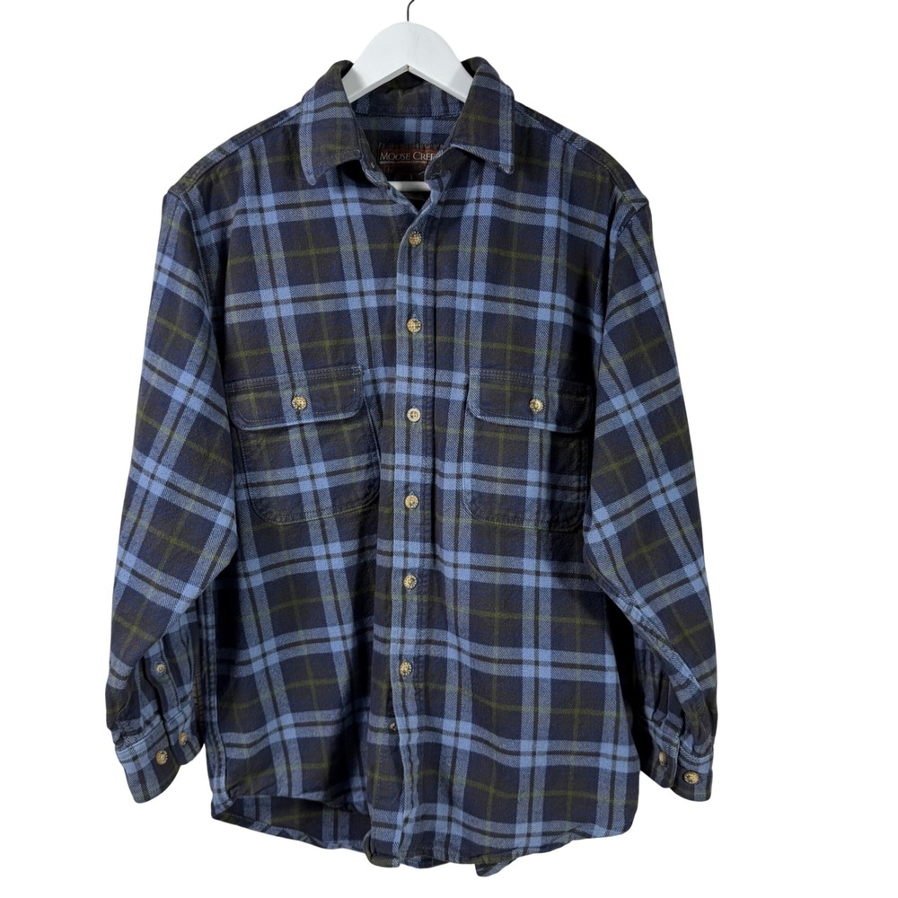 Moose Creek Mens Blue Plaid Cotton Flannel Button Down Shirt Large L Outdoor